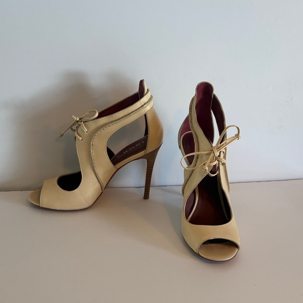 Coach Beige Lace-Up Heels